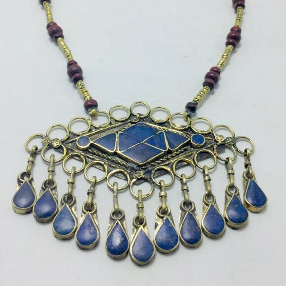 Lapis Lazuli Pendant Necklace With Beaded Chain, Handmade Beaded Chain Necklace, - Picture 11 of 12